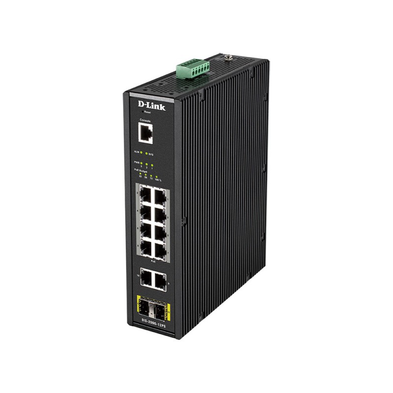 D-Link DIS-200G-12PS łącza sieciowe Zarządzany L2 Gigabit Ethernet (10/100/1000) Obsługa PoE Czarny